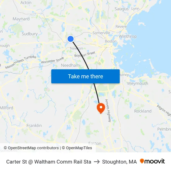 Carter St @ Waltham Comm Rail Sta to Stoughton, MA map