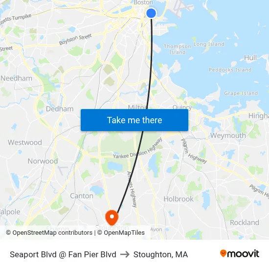 Seaport Blvd @ Fan Pier Blvd to Stoughton, MA map