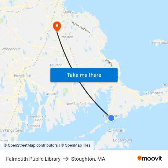 Falmouth Public Library to Stoughton, MA map