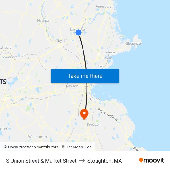 S Union Street & Market Street to Stoughton, MA map