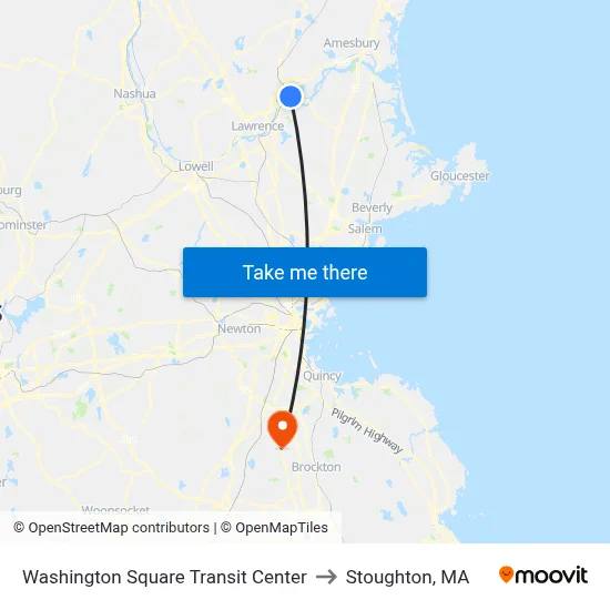 Washington Square Transit Center to Stoughton, MA map