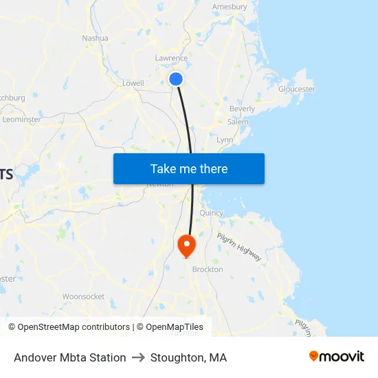 Andover Mbta Station to Stoughton, MA map
