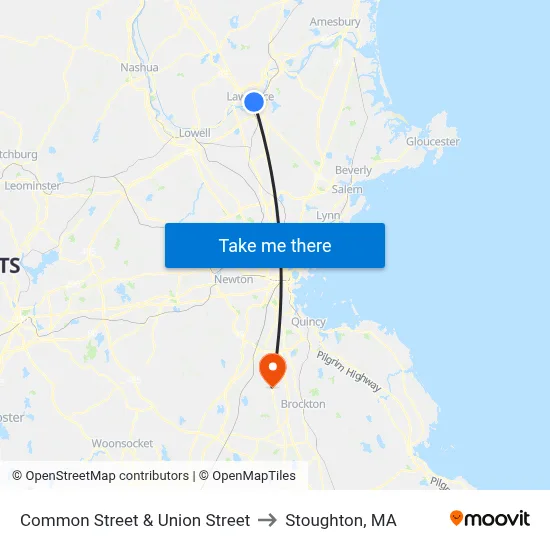 Common Street & Union Street to Stoughton, MA map