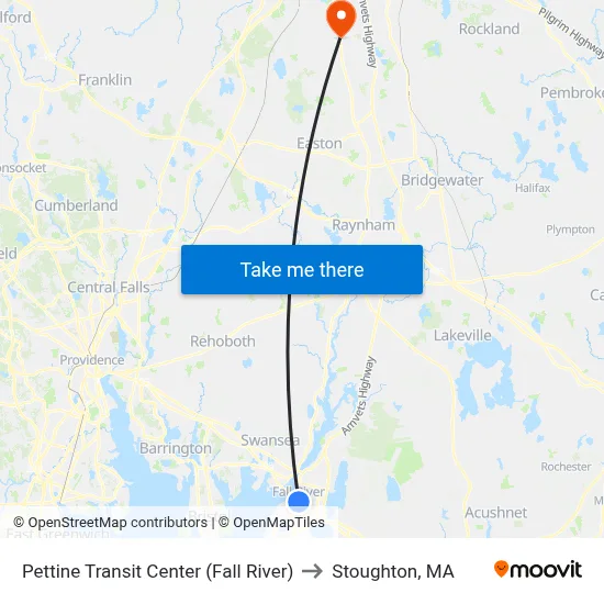 Pettine Transit Center (Fall River) to Stoughton, MA map