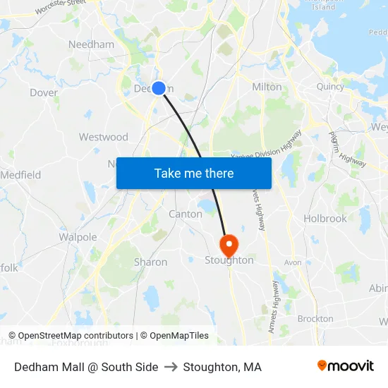 Dedham Mall @ South Side to Stoughton, MA map