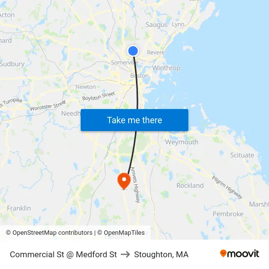 Commercial St @ Medford St to Stoughton, MA map