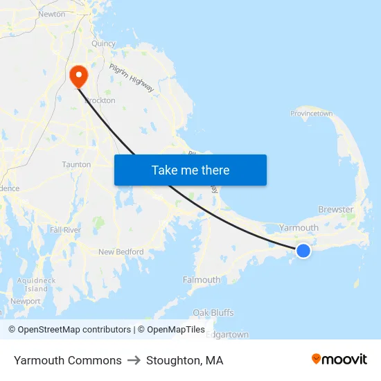 Yarmouth Commons to Stoughton, MA map