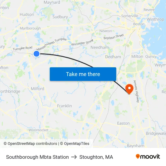 Southborough Mbta Station to Stoughton, MA map