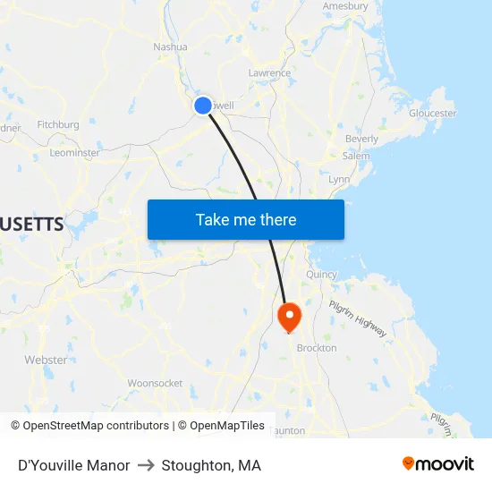 D'Youville Manor to Stoughton, MA map