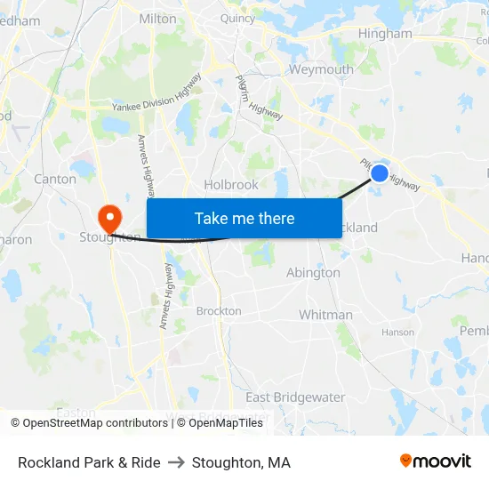 Rockland Park & Ride to Stoughton, MA map