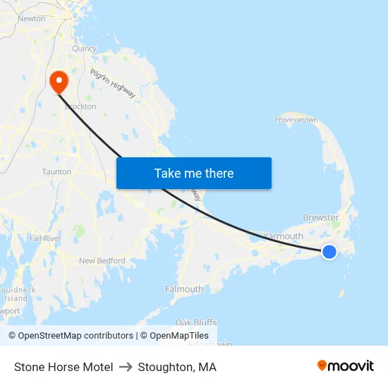 Stone Horse Motel to Stoughton, MA map