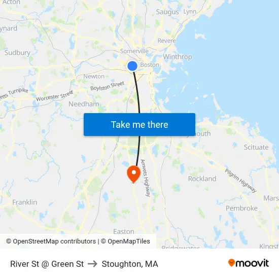 River St @ Green St to Stoughton, MA map