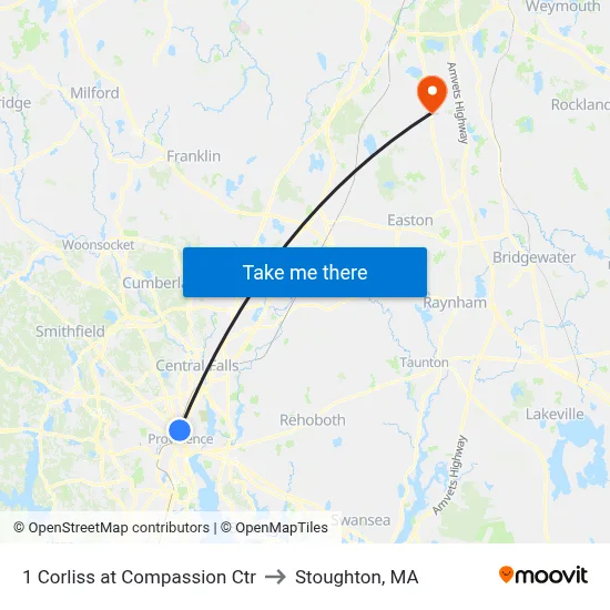 1 Corliss at Compassion Ctr to Stoughton, MA map