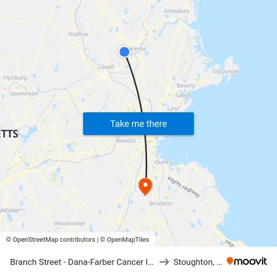 Branch Street - Dana-Farber Cancer Institute to Stoughton, MA map