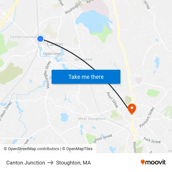 Canton Junction to Stoughton, MA map