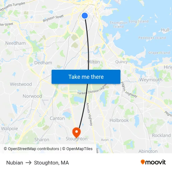Nubian to Stoughton, MA map