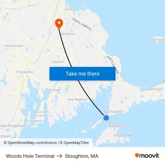 Woods Hole Terminal to Stoughton, MA map