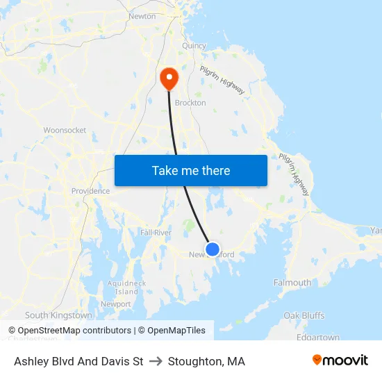 Ashley Blvd And Davis St to Stoughton, MA map