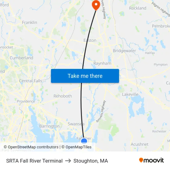 SRTA Fall River Terminal to Stoughton, MA map