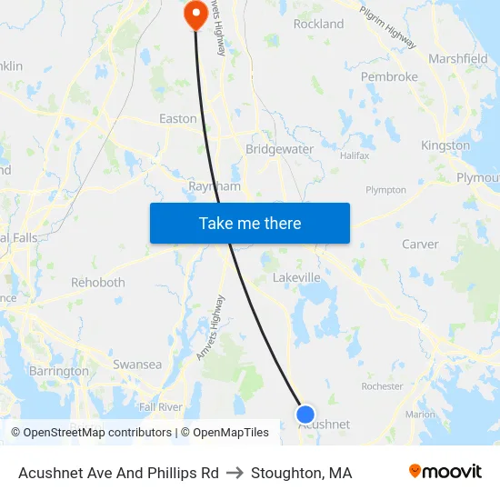 Acushnet Ave And Phillips Rd to Stoughton, MA map