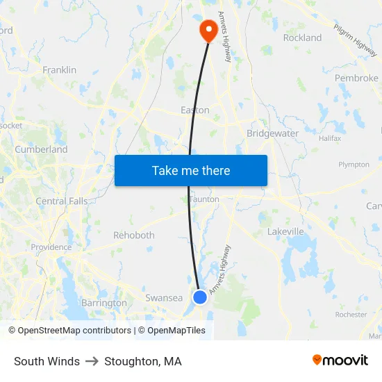 South Winds to Stoughton, MA map