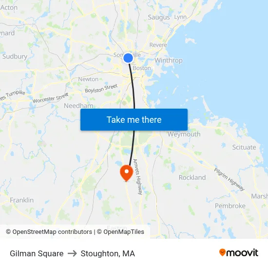 Gilman Square to Stoughton, MA map