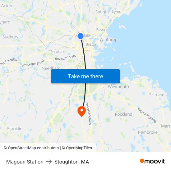 Magoun Station to Stoughton, MA map