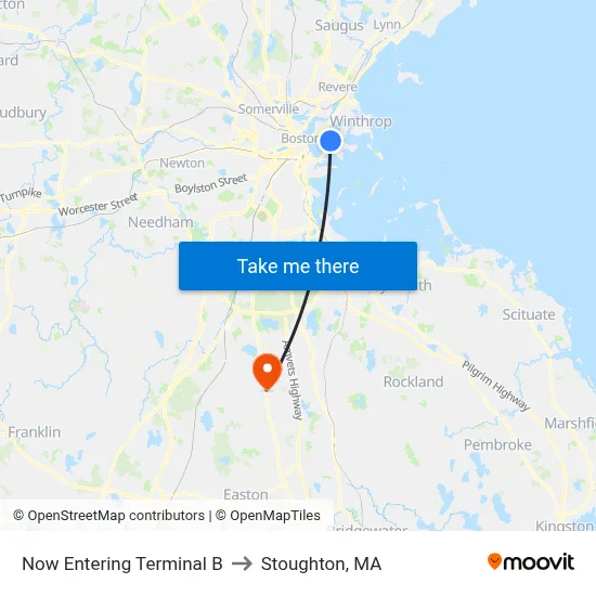 Now Entering Terminal B to Stoughton, MA map