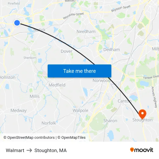 Walmart to Stoughton, MA map