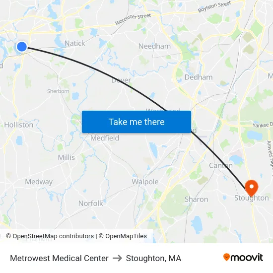 Metrowest Medical Center to Stoughton, MA map