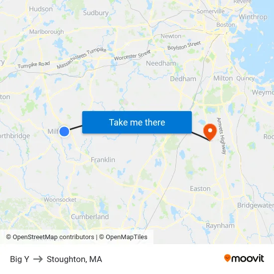 Big Y to Stoughton, MA map