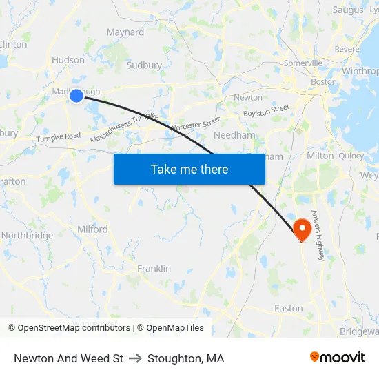 Newton And Weed St to Stoughton, MA map