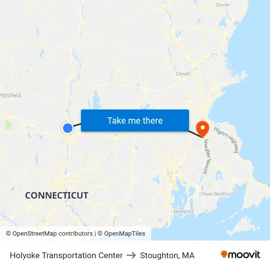 Holyoke Transportation Center to Stoughton, MA map