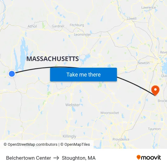 Belchertown Center to Stoughton, MA map