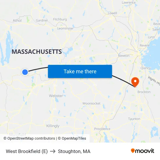 West Brookfield (E) to Stoughton, MA map