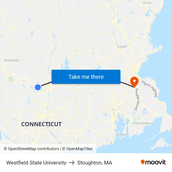 Westfield State University to Stoughton, MA map