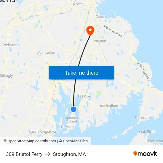 309 Bristol Ferry to Stoughton, MA map