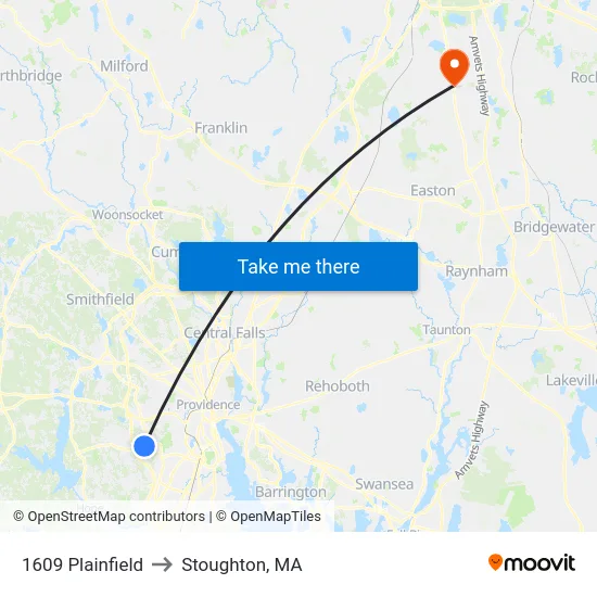 1609 Plainfield to Stoughton, MA map