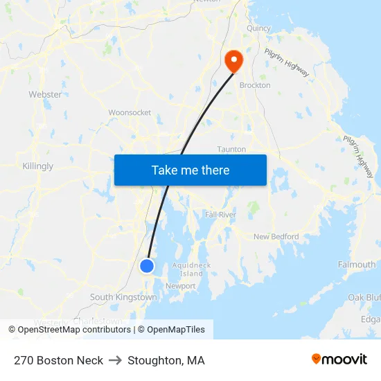 270 Boston Neck to Stoughton, MA map
