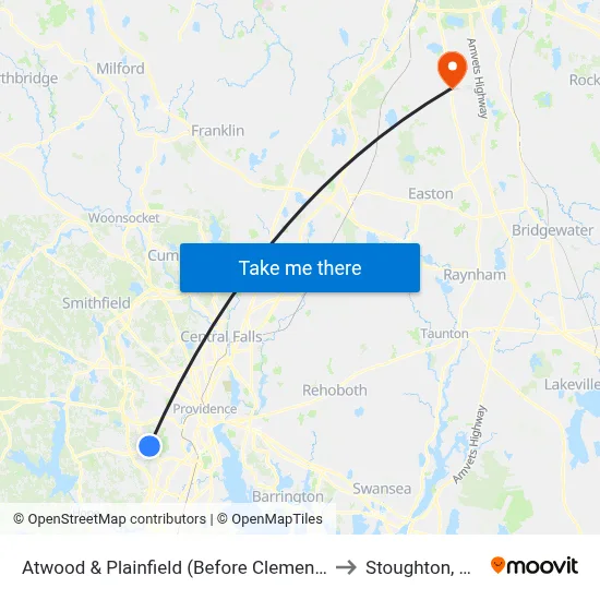 Atwood & Plainfield (Before Clemence) to Stoughton, MA map