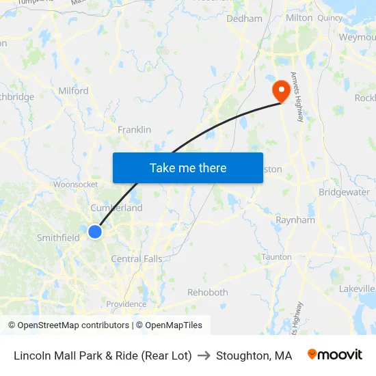 Lincoln Mall Park & Ride (Rear Lot) to Stoughton, MA map