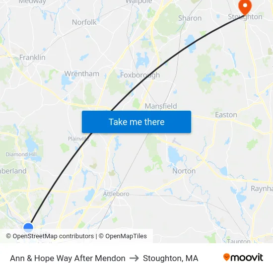 Ann & Hope Way After Mendon to Stoughton, MA map
