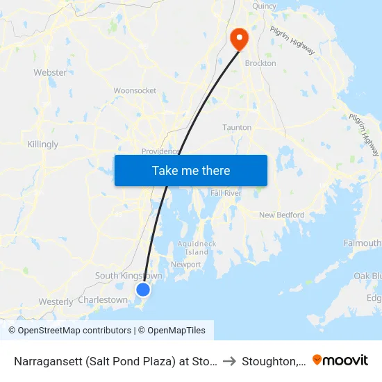 Narragansett (Salt Pond Plaza) at Stop & Shop to Stoughton, MA map