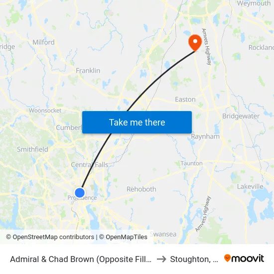 Admiral & Chad Brown (Opposite Fillmore) to Stoughton, MA map