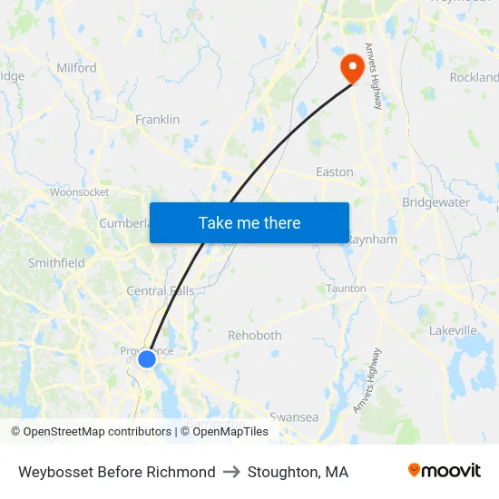 Weybosset Before Richmond to Stoughton, MA map