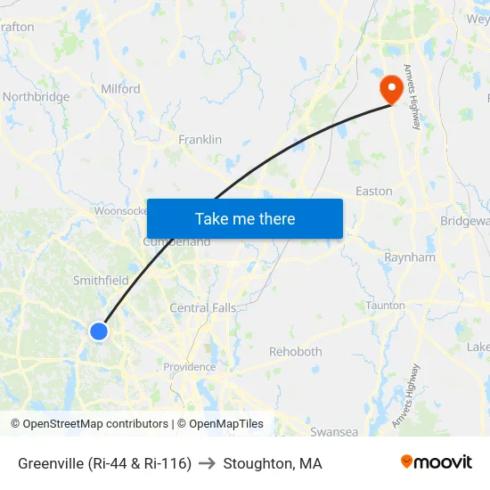 Greenville (Ri-44 & Ri-116) to Stoughton, MA map