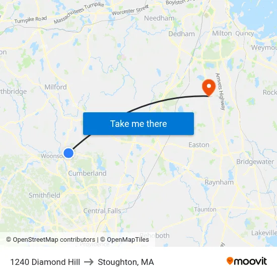 1240 Diamond Hill to Stoughton, MA map