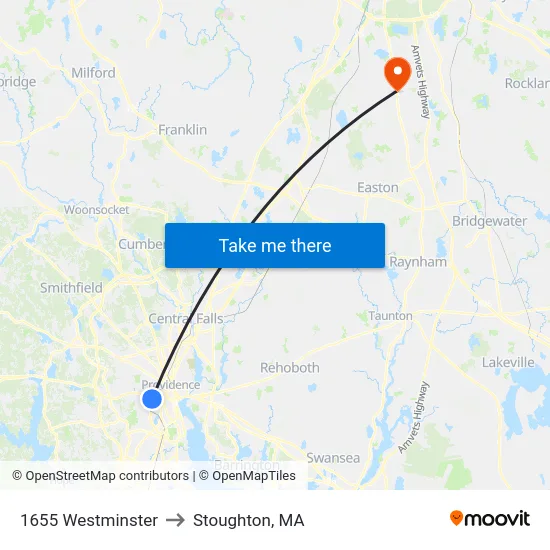 1655 Westminster to Stoughton, MA map