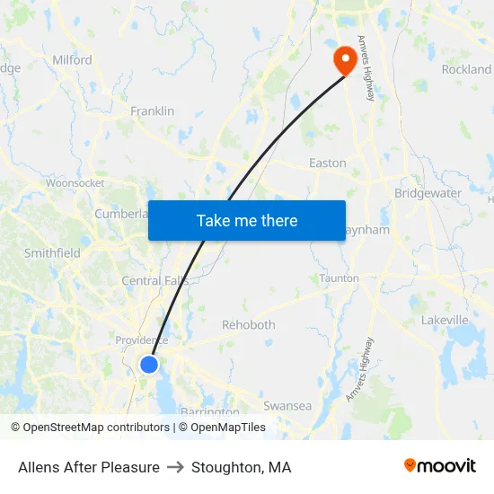 Allens After Pleasure to Stoughton, MA map