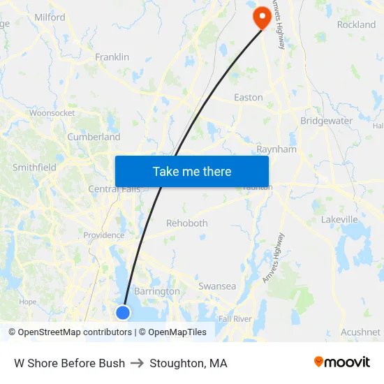 W Shore Before Bush to Stoughton, MA map
